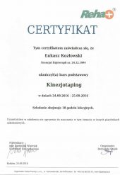 Certyfikat Kinezjotaping- Łukasz Kozłowski