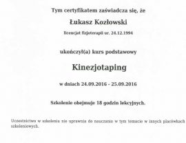 Certyfikat Kinezjotaping- Łukasz Kozłowski